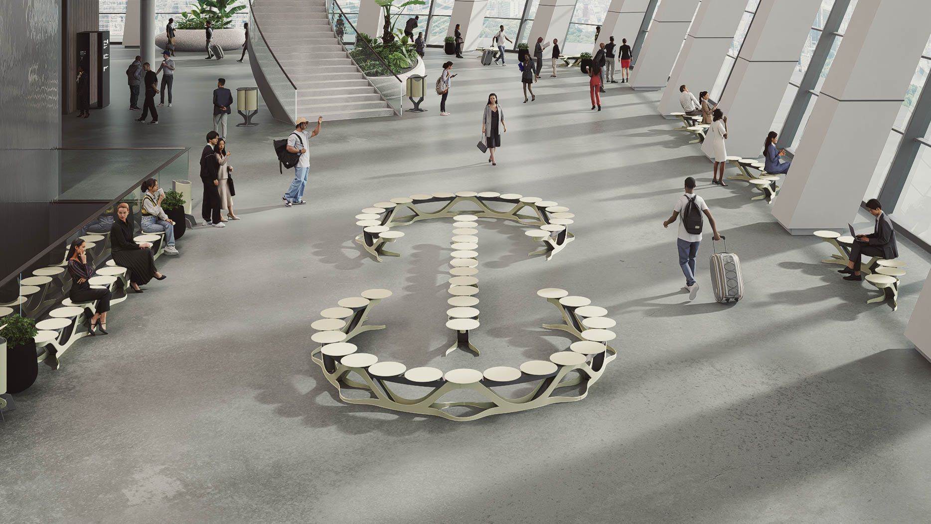 Модульная изогнутая скамья из стали с порошковым покрытием на стержне CITYSì плющ ARCH-00013830 - Вид №4