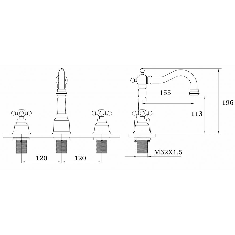 GZ 09014D Смеситель для раковины на 3 отверстия с поворотным изливом Ganzer Бронза Ganzer Германия 14048 - Вид №2