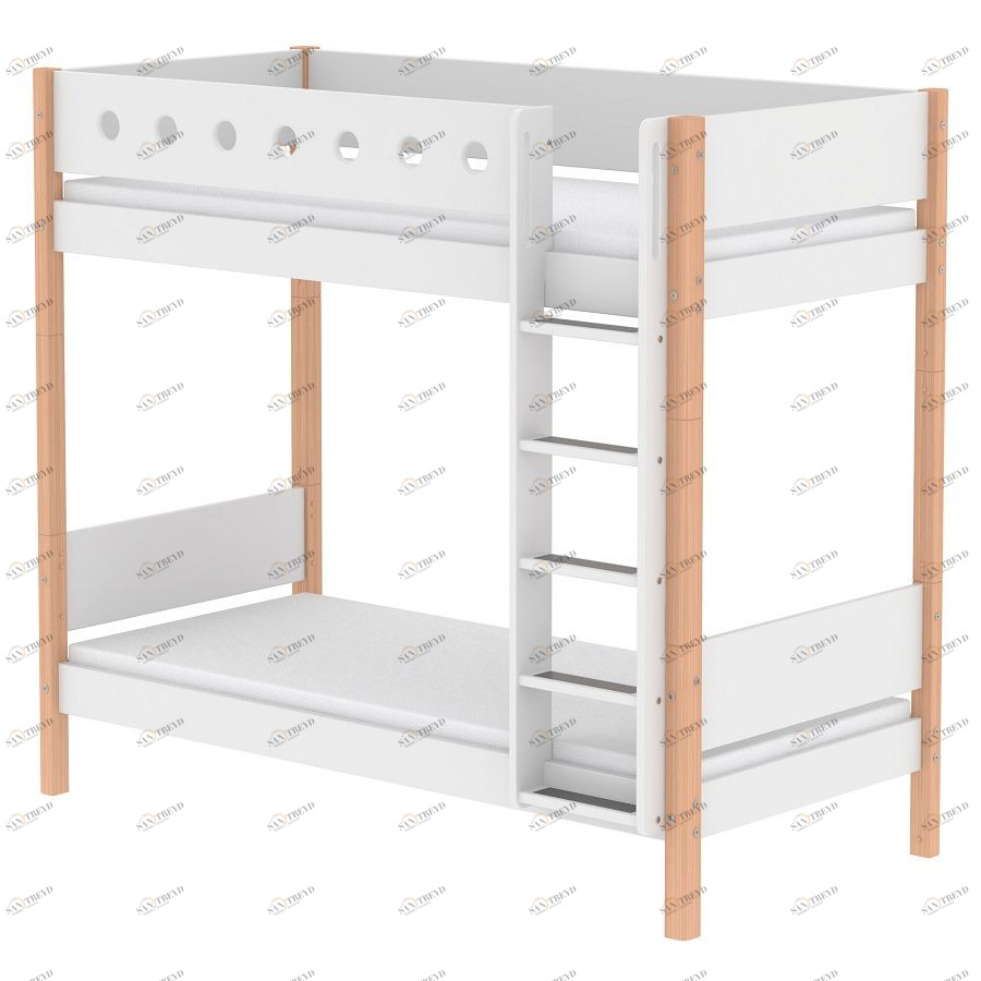 Кровать Flexa White двухъярусная с прямой лестницей, 190 см, белая лакированная 801741395