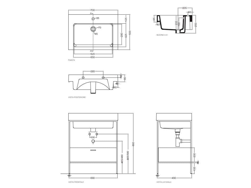 Меламиновая напольная раковина со встроенной раковиной COLAVENE Alaqua ARCH-00050171 - Вид №3