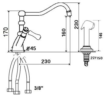 rvb Кухонный смеситель на два отверстия и вытяжной душ 1935 wood 1936.11.12-cc - Вид №1
