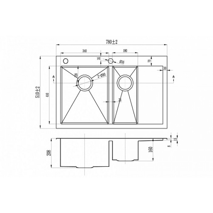 Zorg X-5178-2-L Мойка кухонная прямоугольная Zorg  - Вид №2