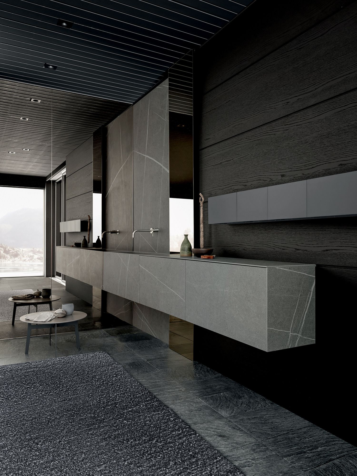 Мебель для ванной комнаты из керамогранита и дуба с зеркалом и освещением MODULNOVA Skill ARCH-00086075 - Вид №1