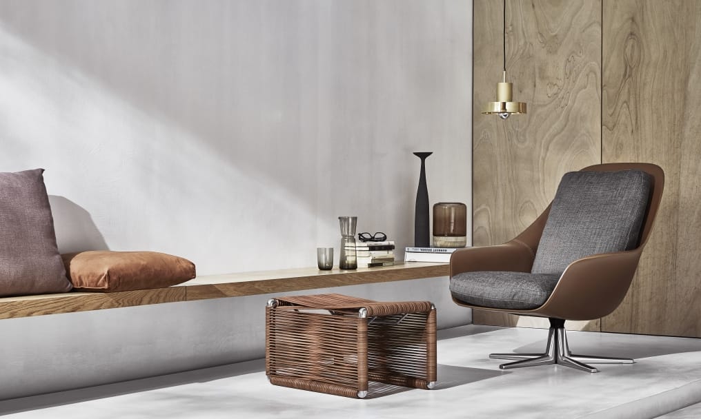 Вращающееся кресло с подлокотниками из кожи и ткани Flexform Швабский ARCH-00123989 - Вид №7