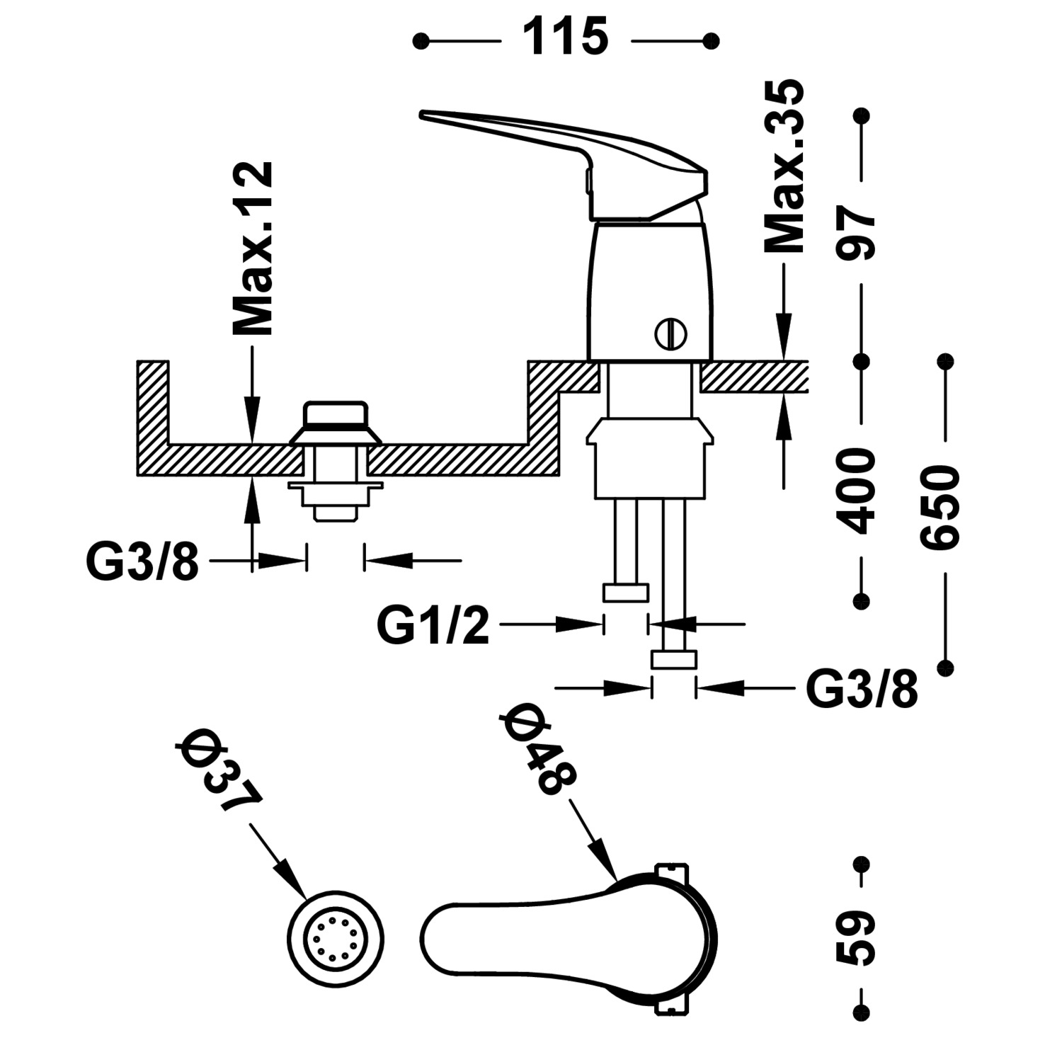 ОСНОВАНИЕ ПЛЮС смеситель для биде с одной ручкой и переходом в маленький душ-21613010 TRES Base - Вид №1