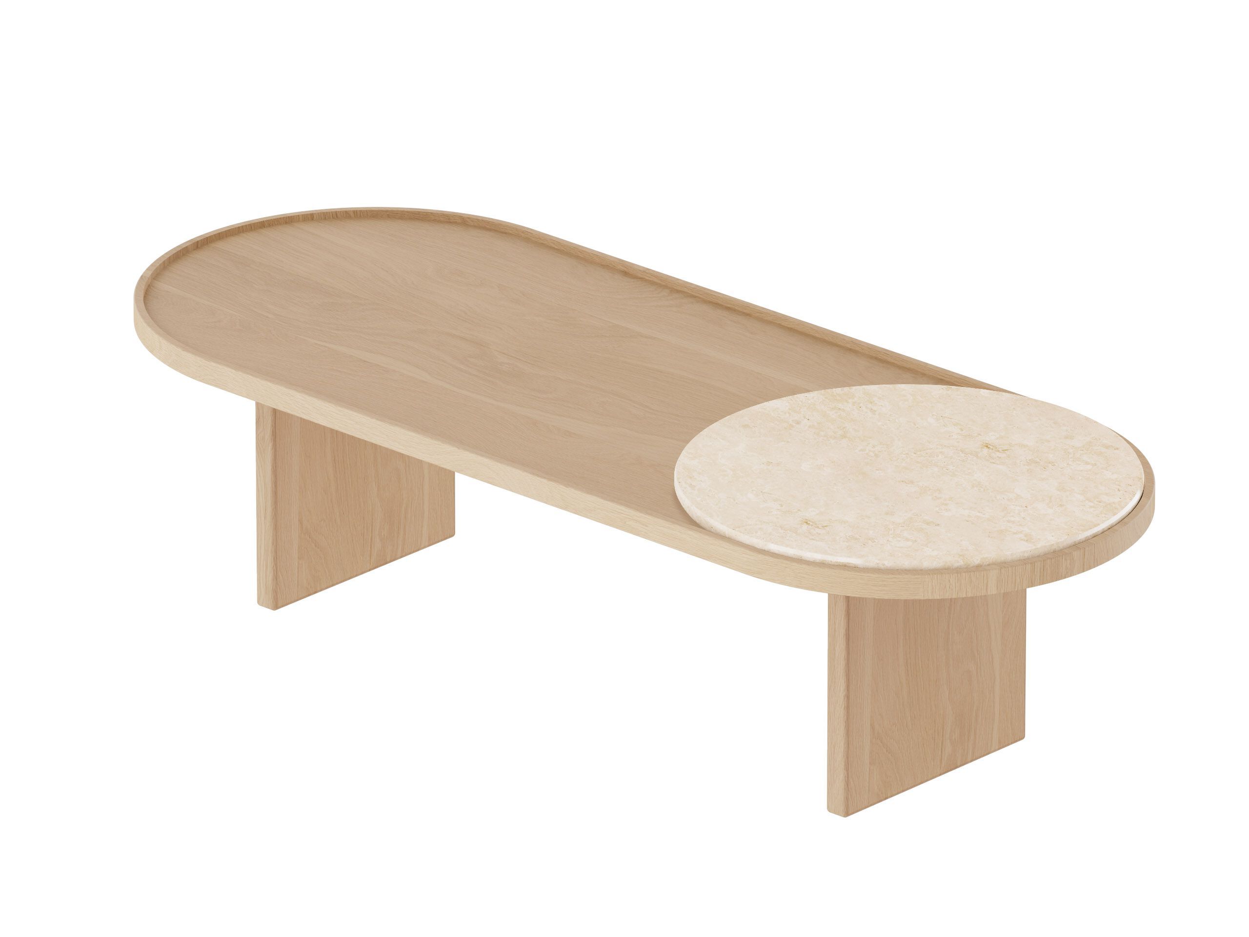 Овальный журнальный столик из дерева и травертина Noah Living Piet ARCH-00022093