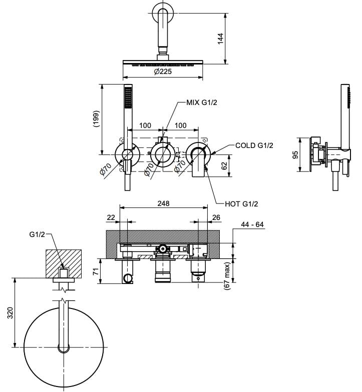 Встраиваемый смеситель для душа с душем Bugnatese Simple ARCH-00117612 - Вид №2