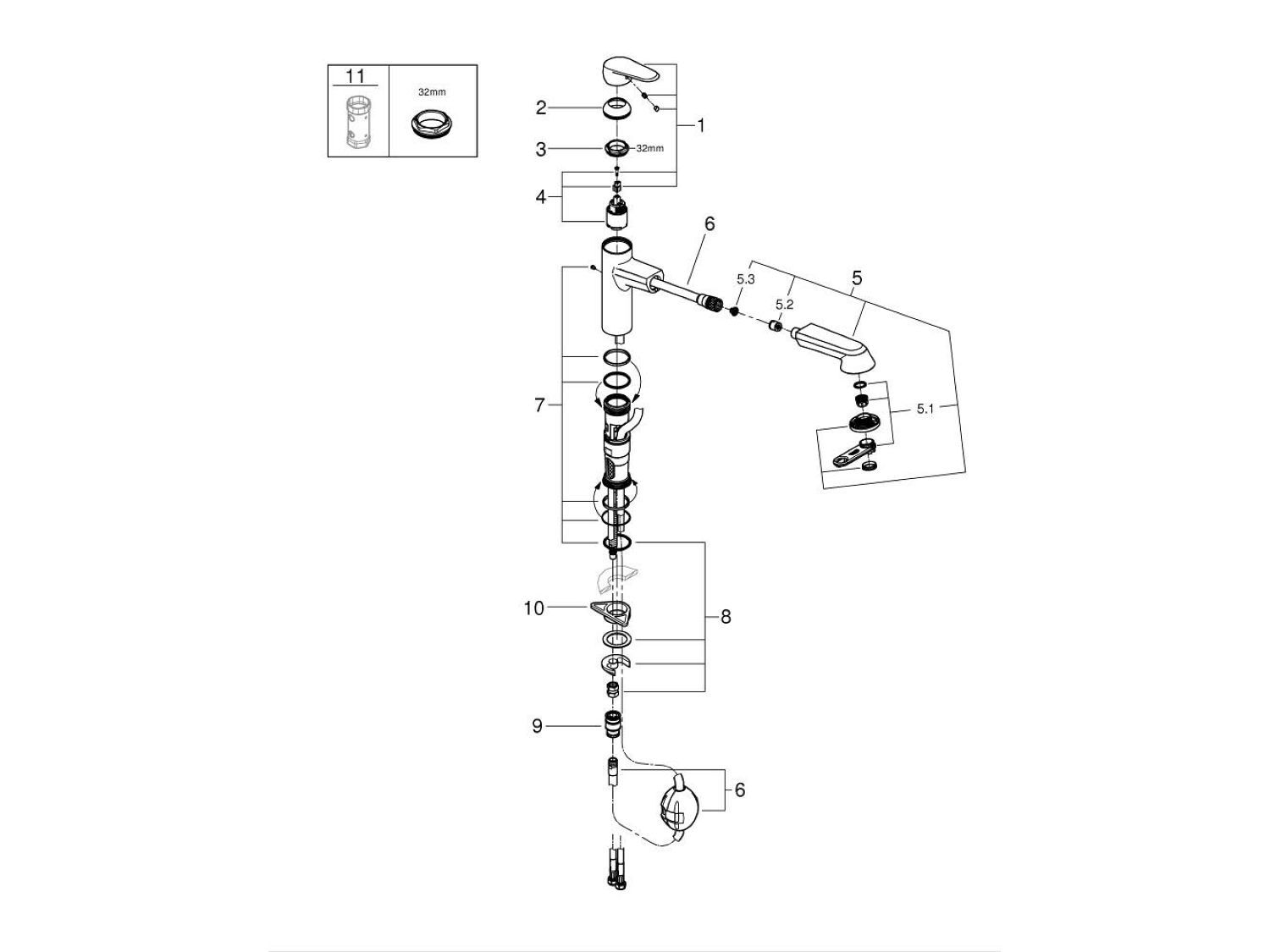 Смеситель для кухни с одним отверстием и поворотным изливом Grohe Eurodisc Cosmopolitan ARCH-00128039 - Вид №3
