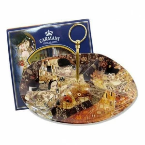 Менажница стеклянная с ручкой 34 см коричневая "Поцелуй. Адель. В ожидании. Г. Климт" CARMANI Г.КЛИМТ 00-3946603 Золото;коричневый