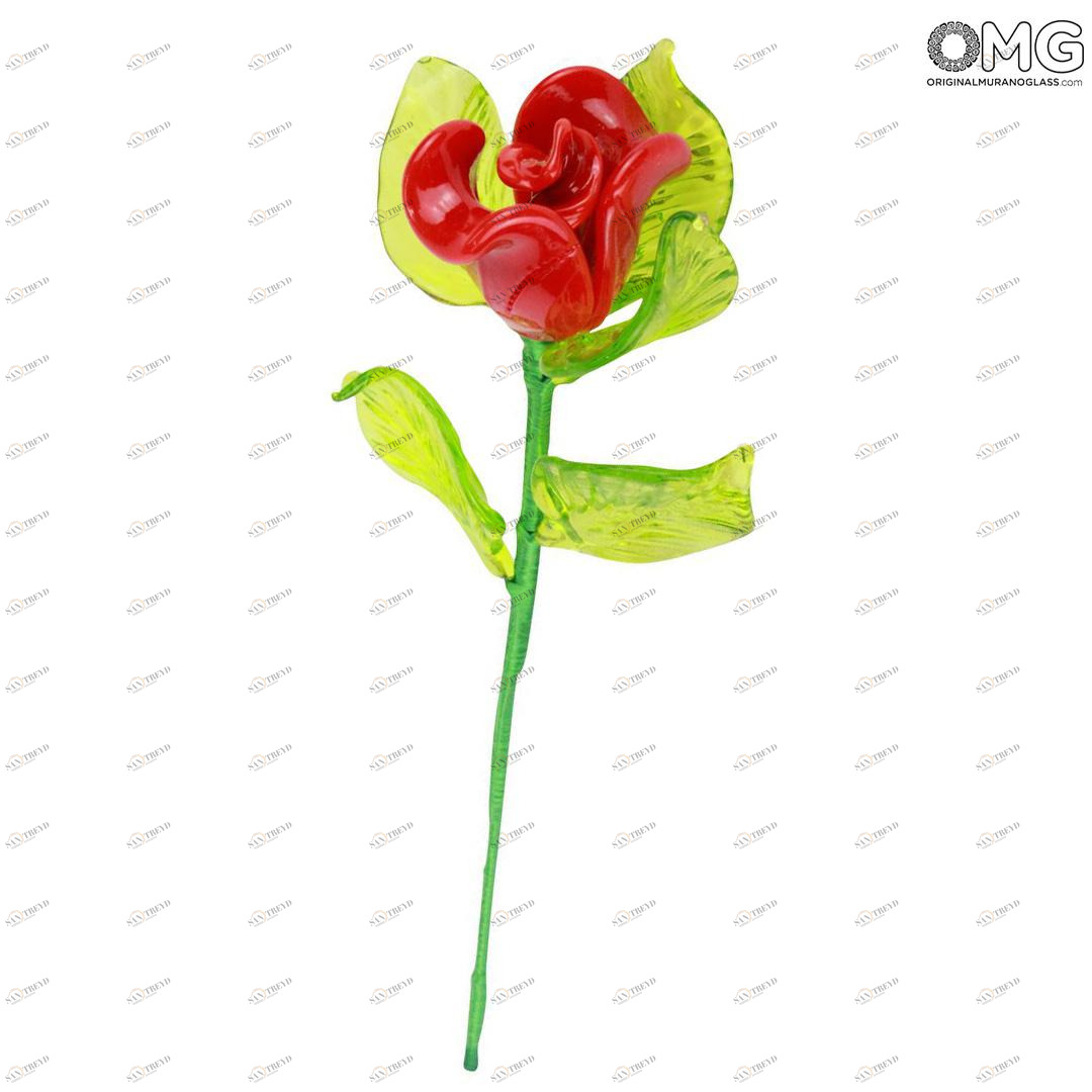 1545 ORIGINALMURANOGLASS Красная роза из муранского стекла 5 см 