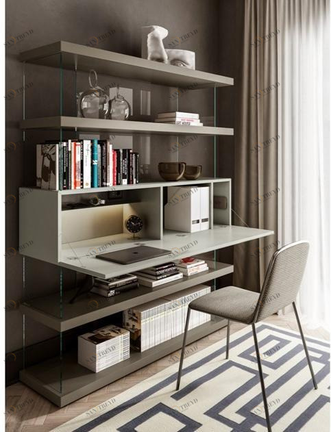 Lago Книжный шкаф из дерева и стекла с письменным столом Air sun-id-1356613