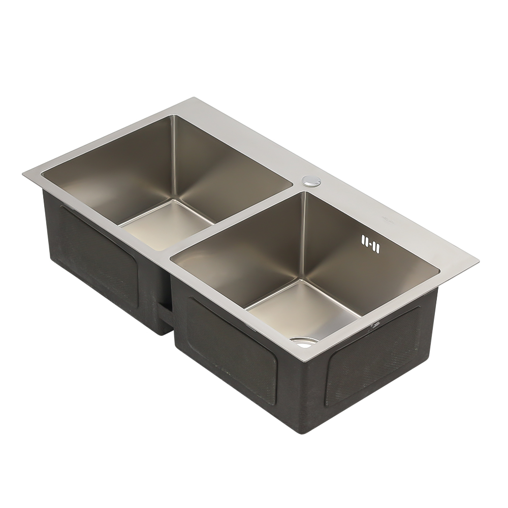 Мойка HS8045 MELANA ProfLine 3,0/220 САТИН 2-я чаша, врезная прямоугольная с коландером HS8045 HS8045 сатин