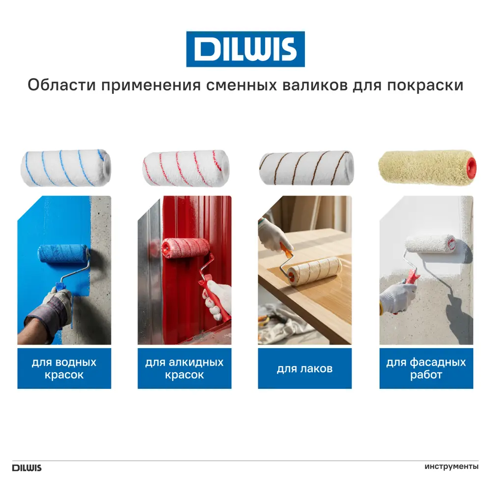 Валик сменный для водных красок 180 мм Dilwis ворс 10 мм микрофибра под бюгель 8 мм 3 шт 89443586 STLM-2141571  - Вид №3