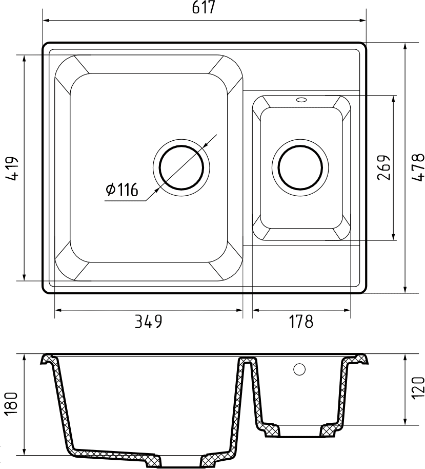 Кухонная мойка Кварц QUARZ S435 GranFest 9-S435 - Вид №1