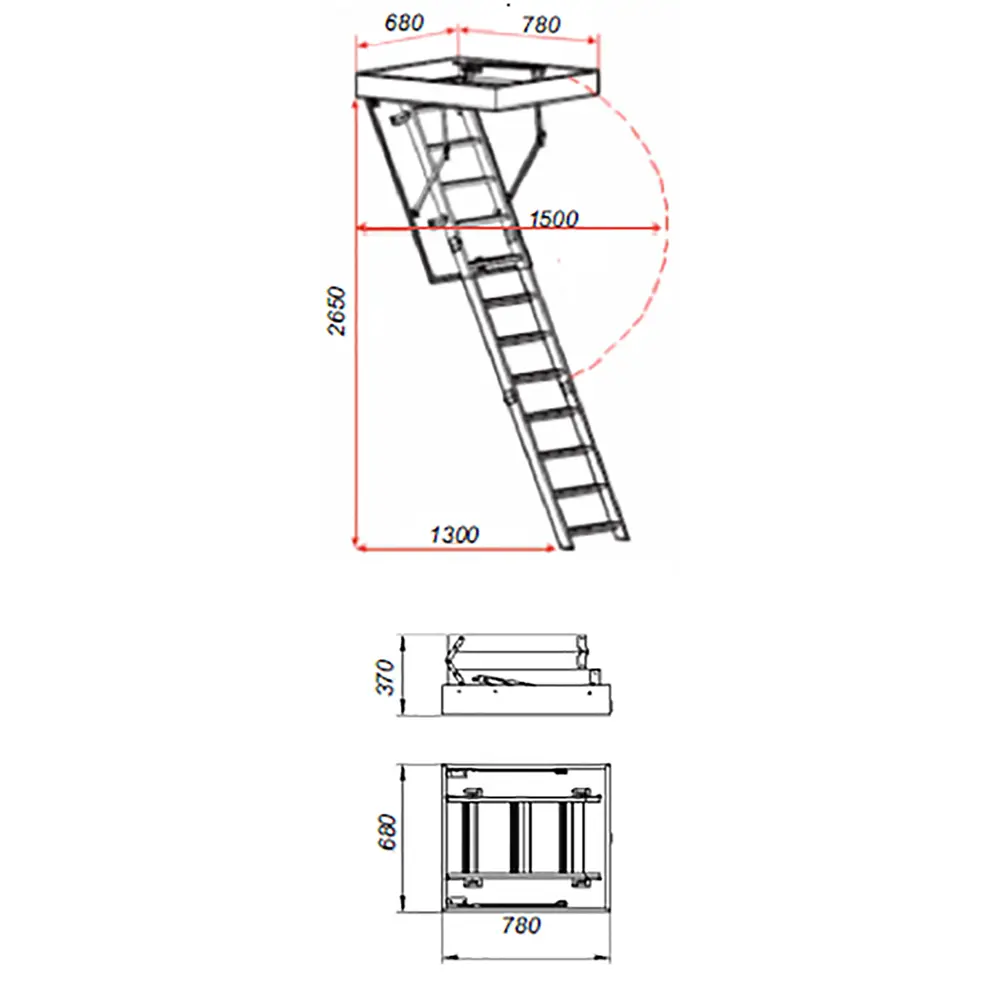Лестница чердачная складная с секциями ЧЛ-16 70x80x265 см ЛЕСЕНКА STLM-2081358 - Вид №3