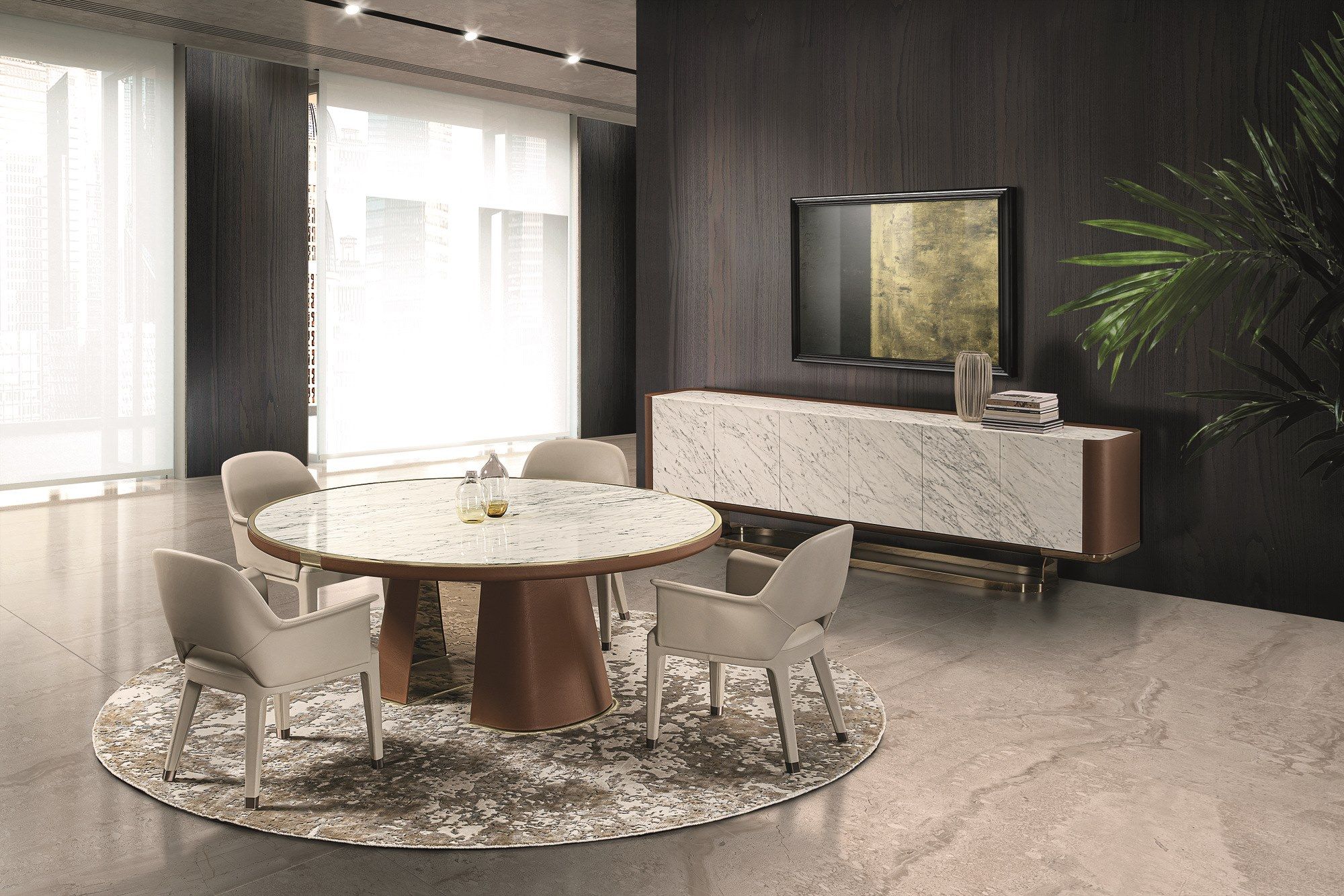 Круглый мраморный стол и основание из кожи и листового металла Longhi Loveluxe 2021-Rhythm'21 collection ARCH-00083399 - Вид №4