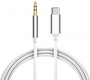 GCR-52328 Кабель аудио typec - aux jack 3,5mm, ультрагибкий, белый, серебряный, Greenconnect