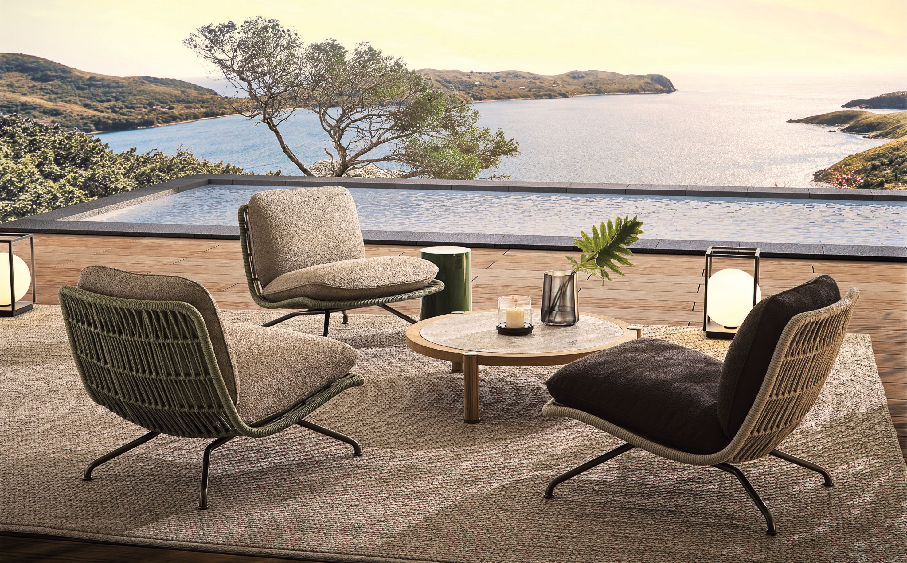 Ткань открытый стул с подставкой для ног Minotti Pattie Cord Outdoor ARCH-00119506 - Вид №1