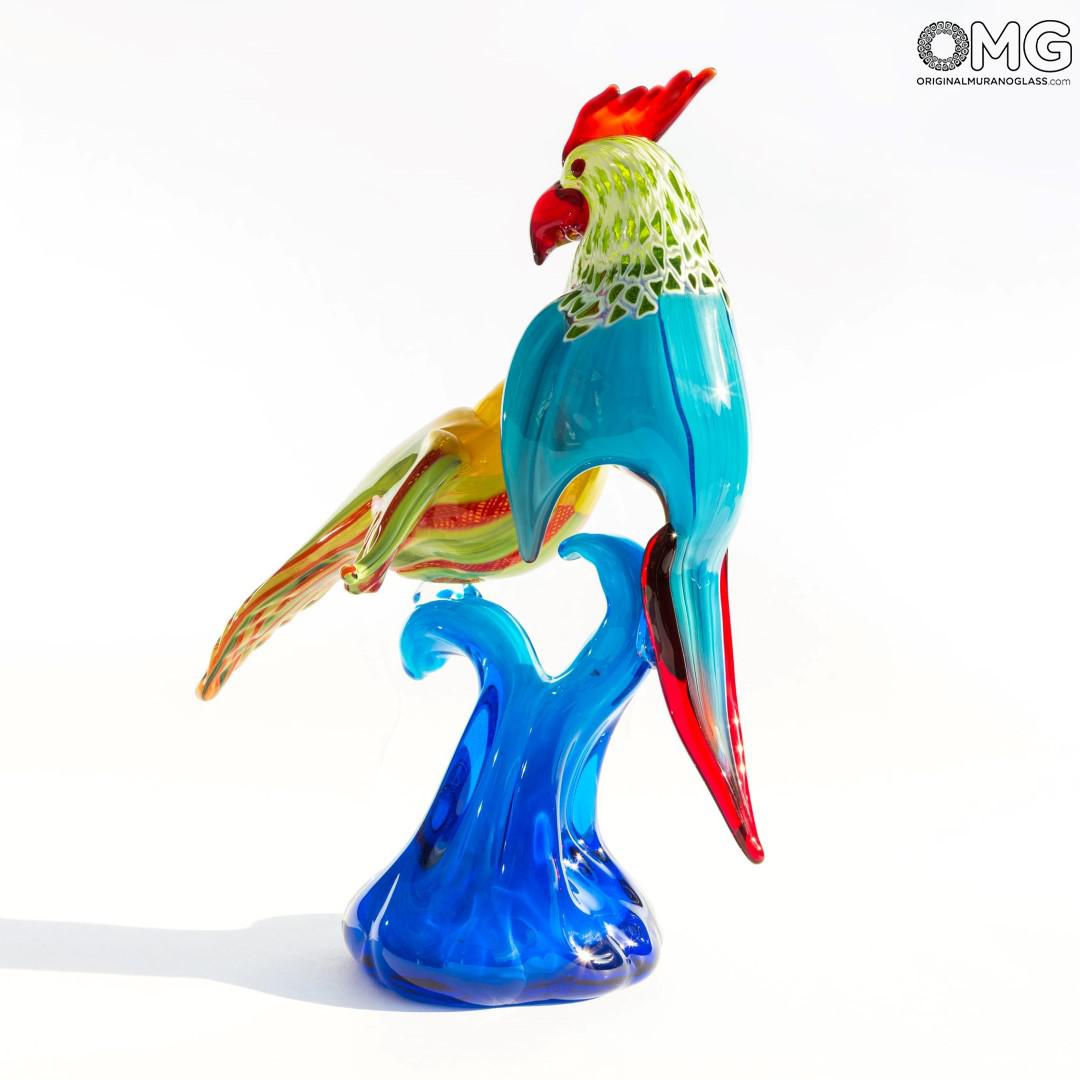 2300 ORIGINALMURANOGLASS Скульптура из муранского стекла Попугаи на ветке 26 см  - Вид №1