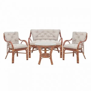 Лаундж зона из ротанга на 4 персоны с подушками миндаль Makita IMPEX  00-3950001 Бежевый;коричневый