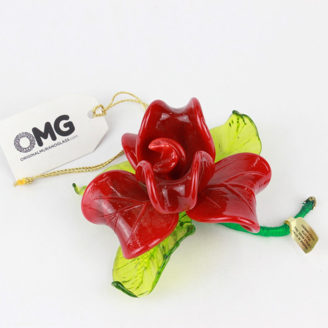 1546 ORIGINALMURANOGLASS Красный цветок из муранского стекла 12 см  - Вид №1
