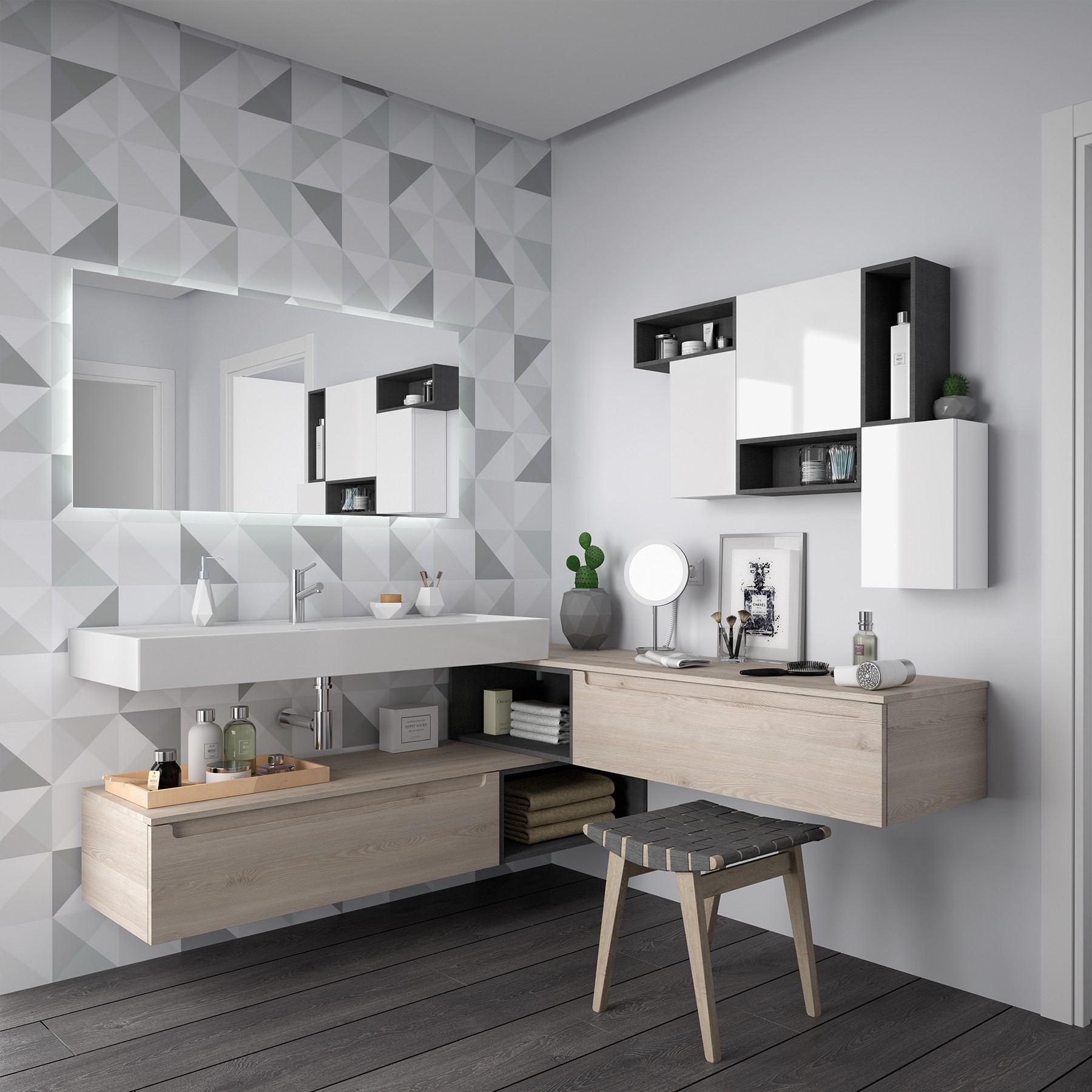 22820 SALGAR Модуль АЛЬЯНС 400 двусторонний 1 дверный GLOSS WHITE 400 x 400 x 162 мм Глянцевый белый  - Вид №1