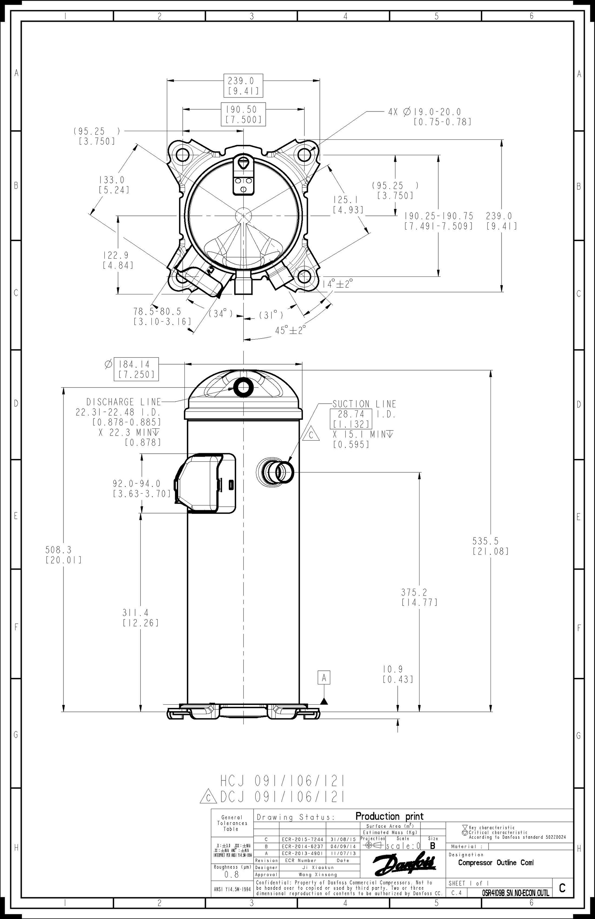 Danfoss DCJ — Герметичные спиральные компрессоры, R401A DCJ106T4LC8 Компрессор спиральный 121L5035  - Вид №8