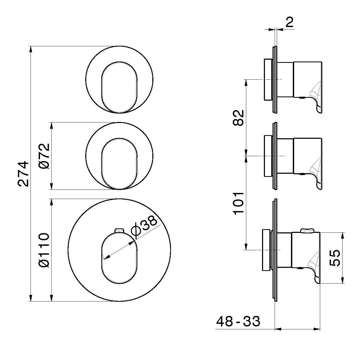 Смеситель для душа с 3 отверстиями и отдельными розетками Newform многофункциональные термостаты 2 выхода ARCH-00129735 - Вид №2