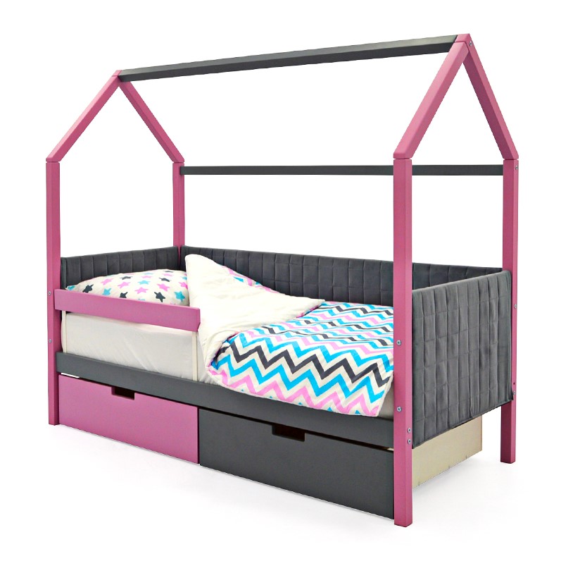 Детская кровать-домик мягкая лаванда-графит Svogen БЕЛЬМАРКО  00-3873184 Розовый;серый Santreyd  - Вид №3