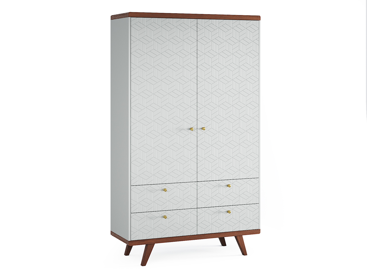 Шкаф распашной двухдверный с ящиками серый с фрезеровкой Thimon v2 THE IDEA  210378 Белый  - Вид №1