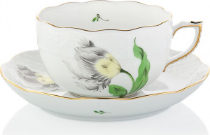 1051708 Herend Чашка чайная с блюдцем 200мл "Китти" (черная) Фарфор