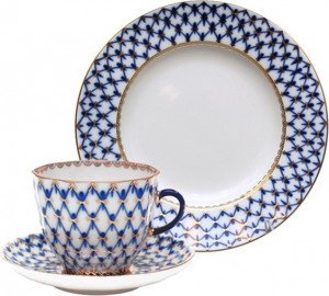 1045349 Императорский фарфоровый завод Комплект 1/3 "Кобальтовая сетка" "Тюльпан" (кофейный) Фарфор твердый