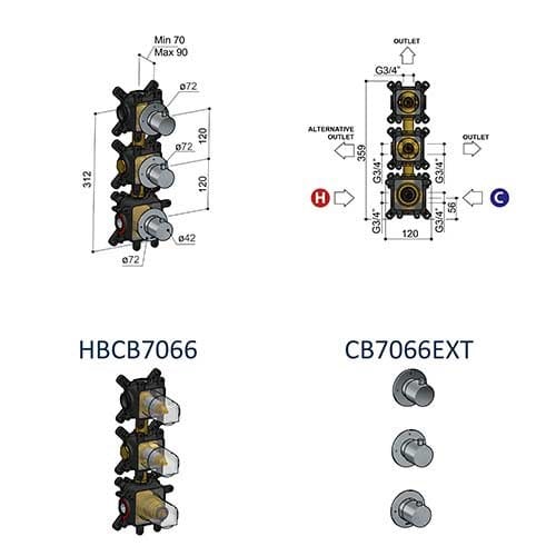 Латунный встраиваемый термостатический смеситель для душа Hotbath Cobber ARCH-00109495 - Вид №3