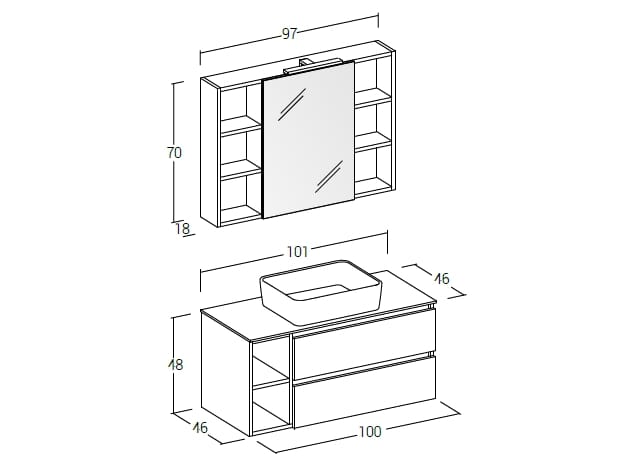 Деревянный подвесной умывальник с зеркалом LEGNOBAGNO Экспресс ARCH-00016003 - Вид №1