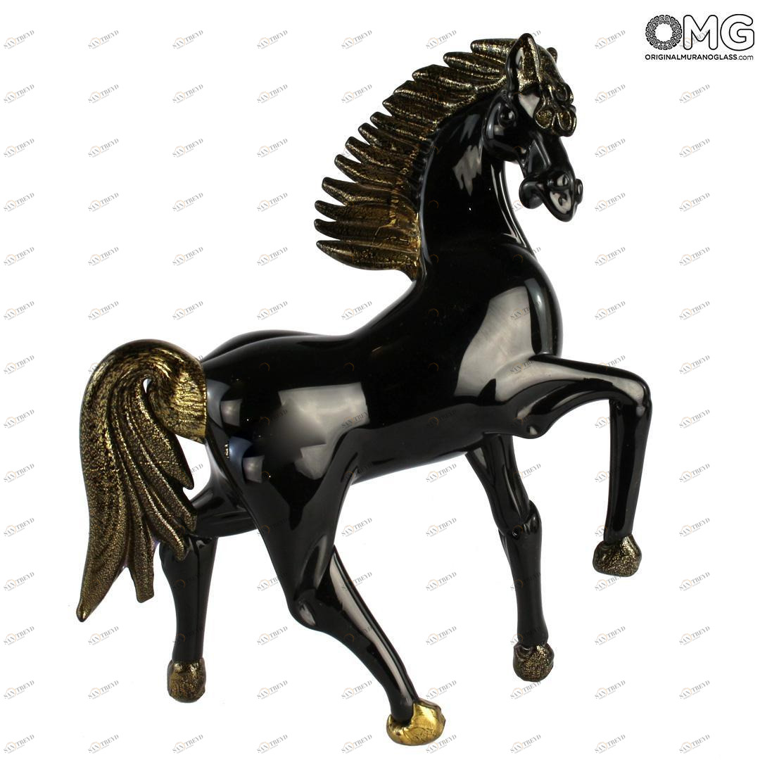 4479 ORIGINALMURANOGLASS Статуэтка Скаковая Лошадь - чёрная - муранское стекло OMG 17 см 