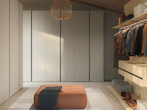 Модульная деревянная и стеклянная гардеробная со встроенным освещением