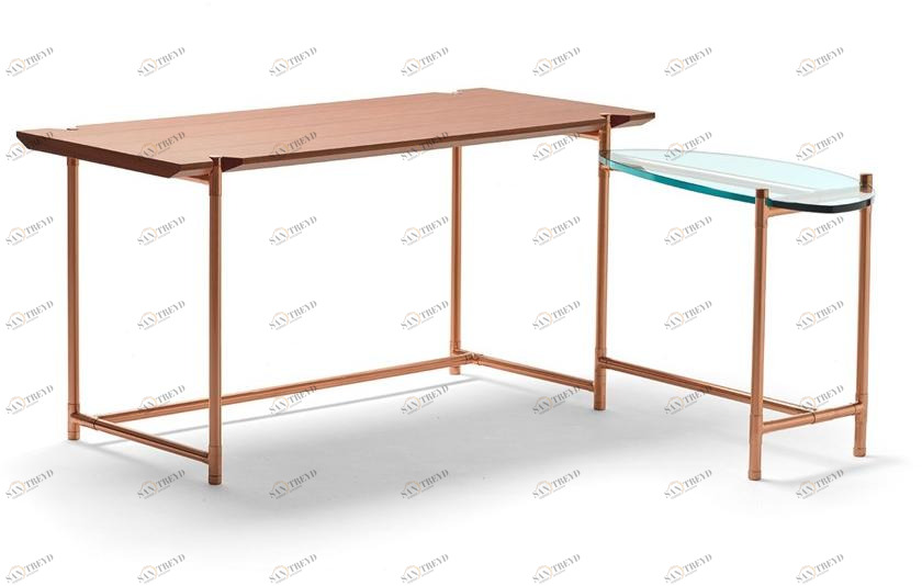 EPÒNIMO Угловой стол из меди, дуба и стекла Big sur Bs002 