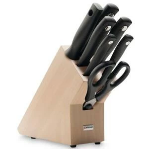 Набор кухонных ножей Silverpoint: 5 шт., кухонные ножницы, мусат на светлой деревянной подставке