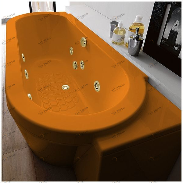Ванна Gruppo treesse Playa V818B-SX-OZ оранжевая с золотой фурнитурой и гидромассажем и дезинфекцией овальная угловая пристенная левая STXV818BSXOZ