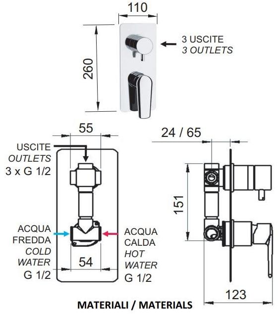 Remer Rubinetterie Смеситель для душа, однорычажный, с переключателем Vanity sun-id-1434534 - Вид №4