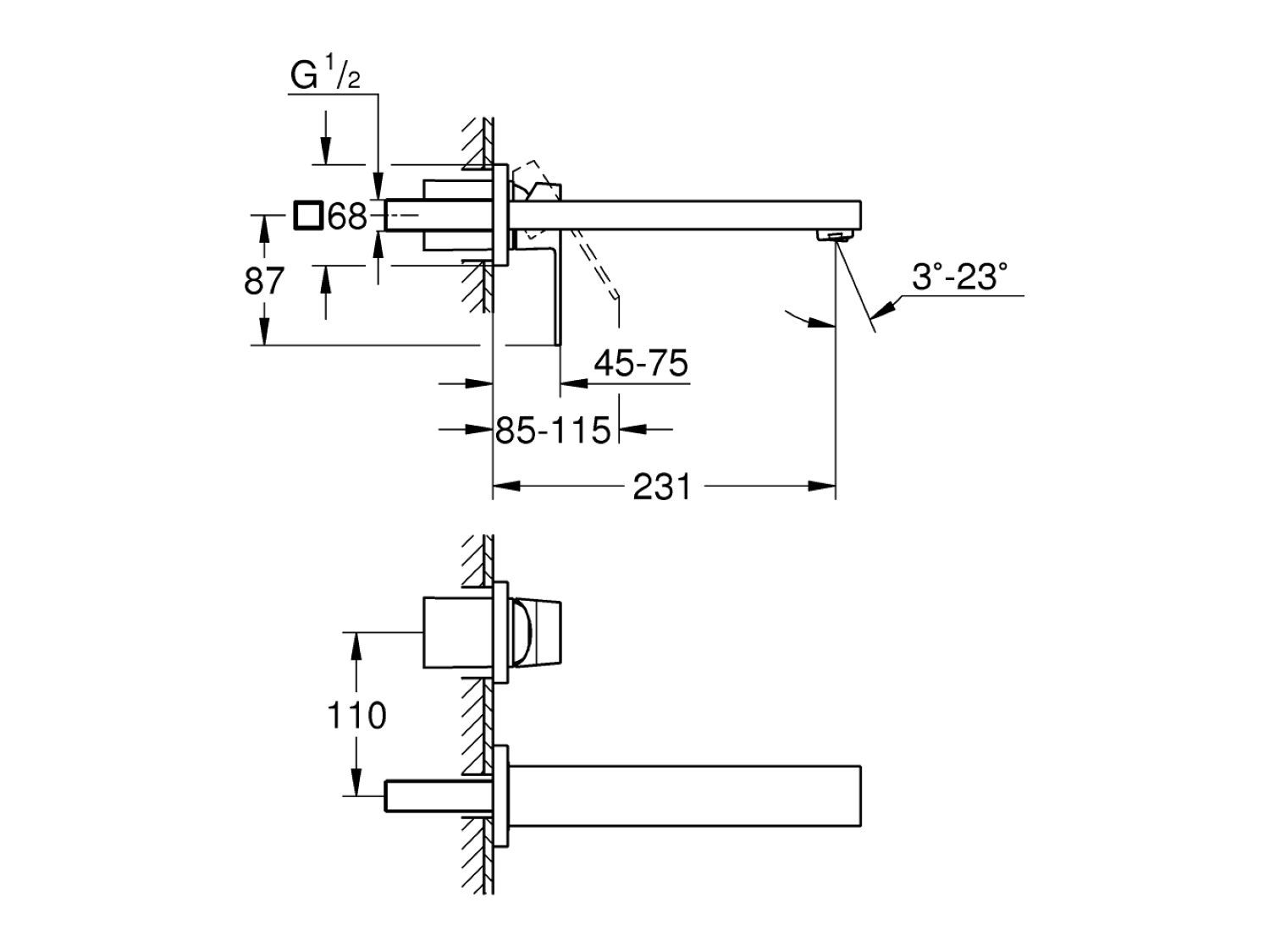 Настенный смеситель для раковины с 2 отверстиями Grohe Eurocube ARCH-00149912 - Вид №6