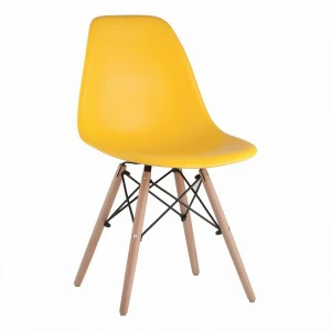 Стул со спинкой желтый с деревянными ножками Eames EAMES ДИЗАЙНЕРСКИЕ, EAMES DSW 00-3882019 Желтый