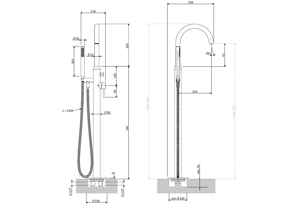 Смеситель для ванны с ручным душем OMNIRES Y Y1233-S ARCH-00062928 - Вид №10