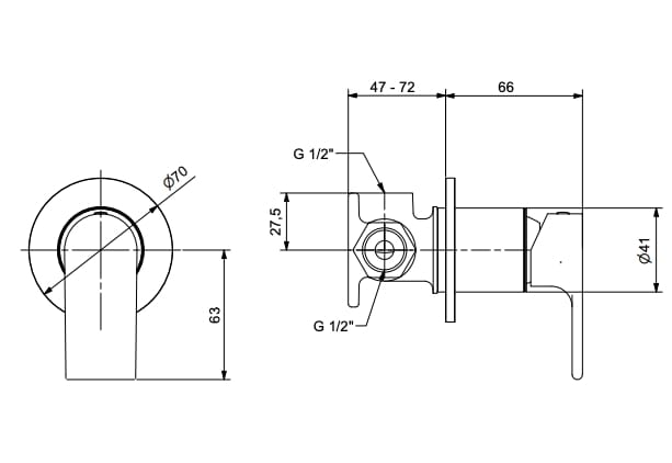 Однорычажный встраиваемый смеситель для душа Bugnatese Simple ARCH-00100615 - Вид №2