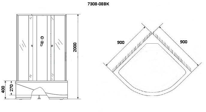 Душевая кабина NG- 7308-08BK (900х900х2000) высокий поддон(40см) стекло МАТОВОЕ Niagara ECO 7308BK - Вид №2
