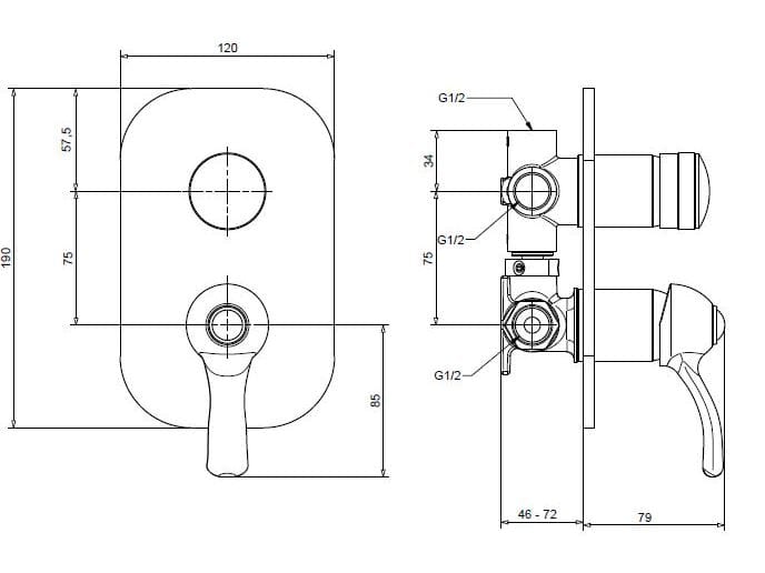 Хромированный латунный смеситель для душа с переключателем Bugnatese Lem ARCH-00101793 - Вид №2