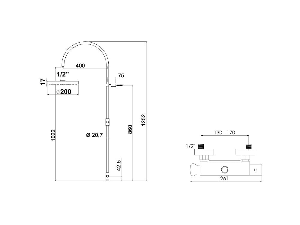 Термостатическая настенная душевая колонна с ручным душем rvb DEVILLE ARCH-00011755 - Вид №2