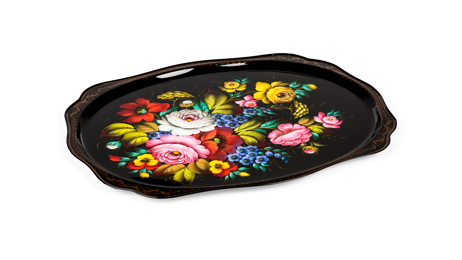 10620666 Жостовская фабрика декоративной росписи Поднос 60х47см НХПР "Букет" Сталь  - Вид №1