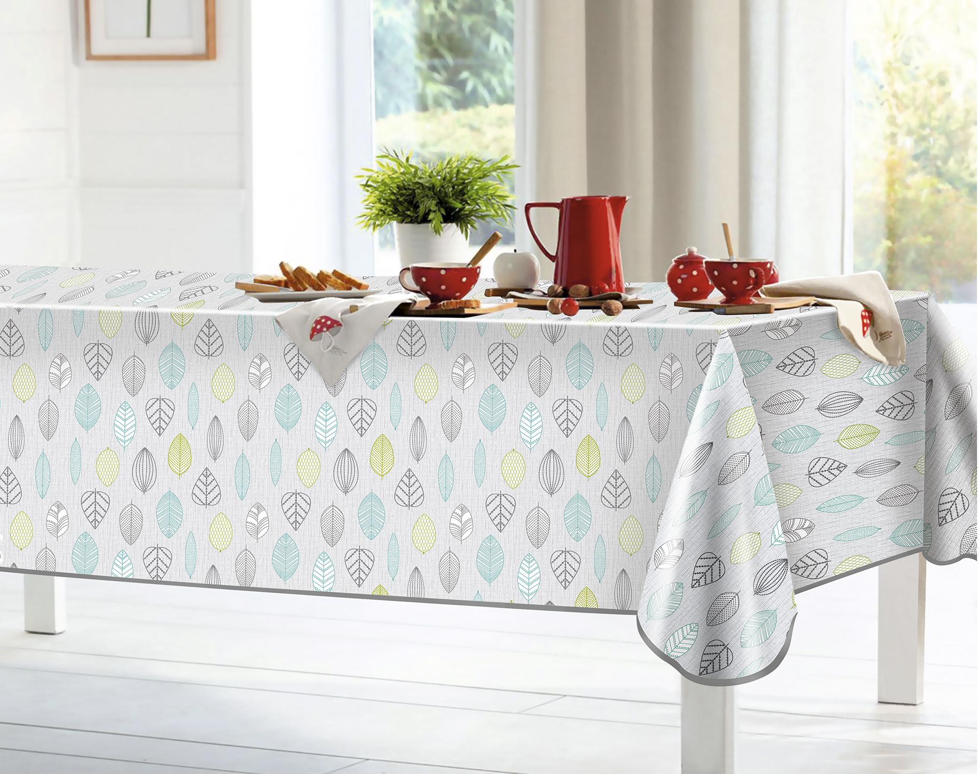 89197219 Скатерть Листья прямоугольная 160x135 см цвет серый Мажор STLM-0079727 Santreyd