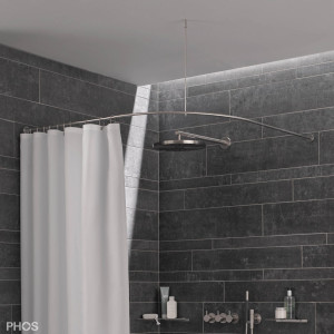 DSB300-850K45 Карниз для душевой занавески четверть круга с радиусом дуги 30 см, 85 x 85 см для приклеивания к стене PHOS